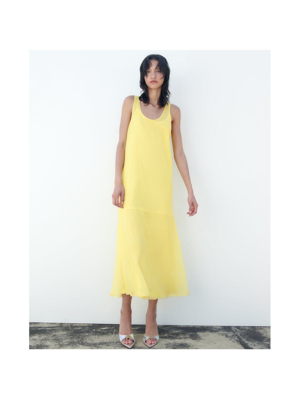 Zara Semi Sheer Yellow Knit Dress Size S $119